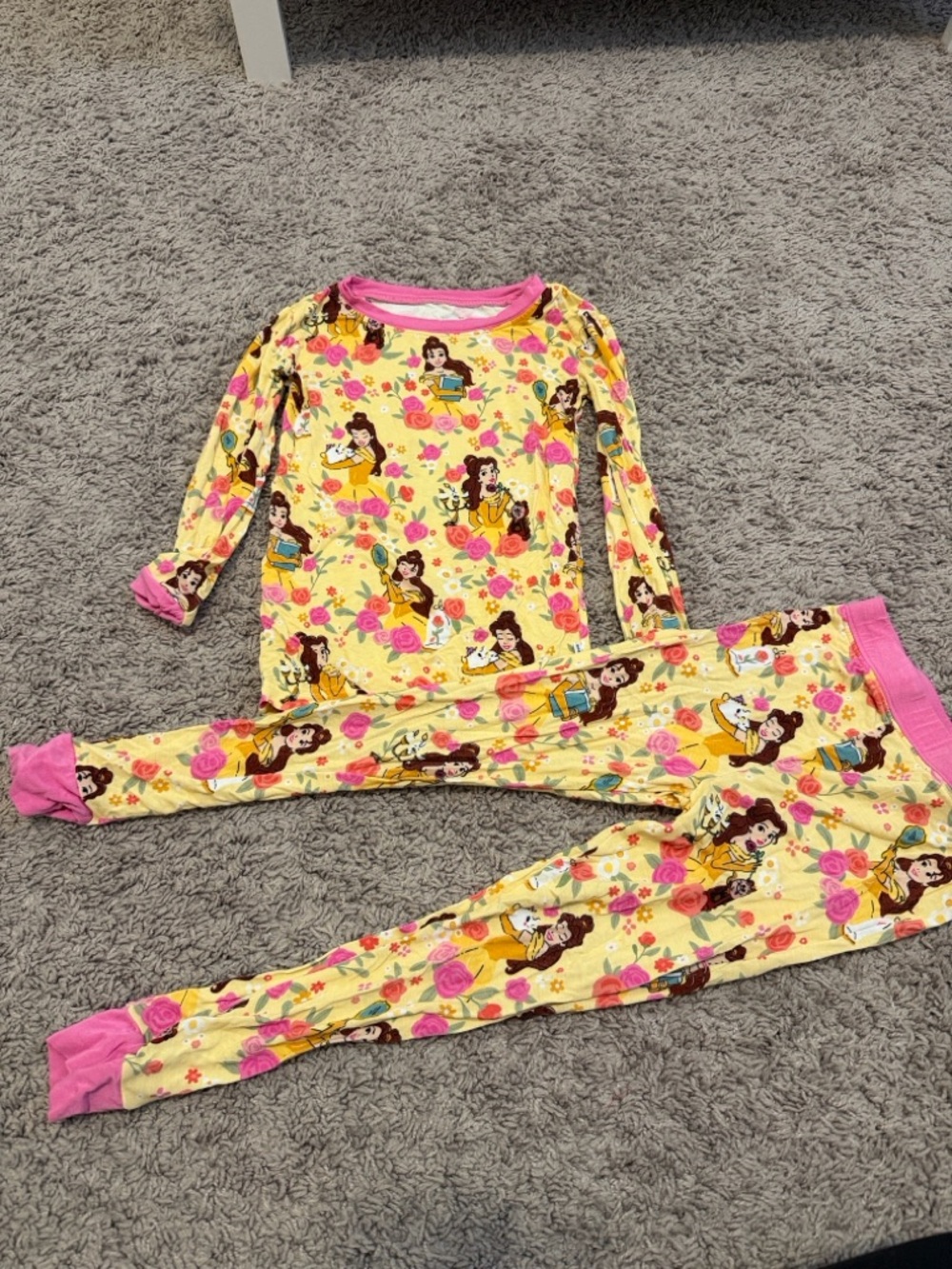 little sleepies disney belle long sleeve pajama two piece bamboo pajama set